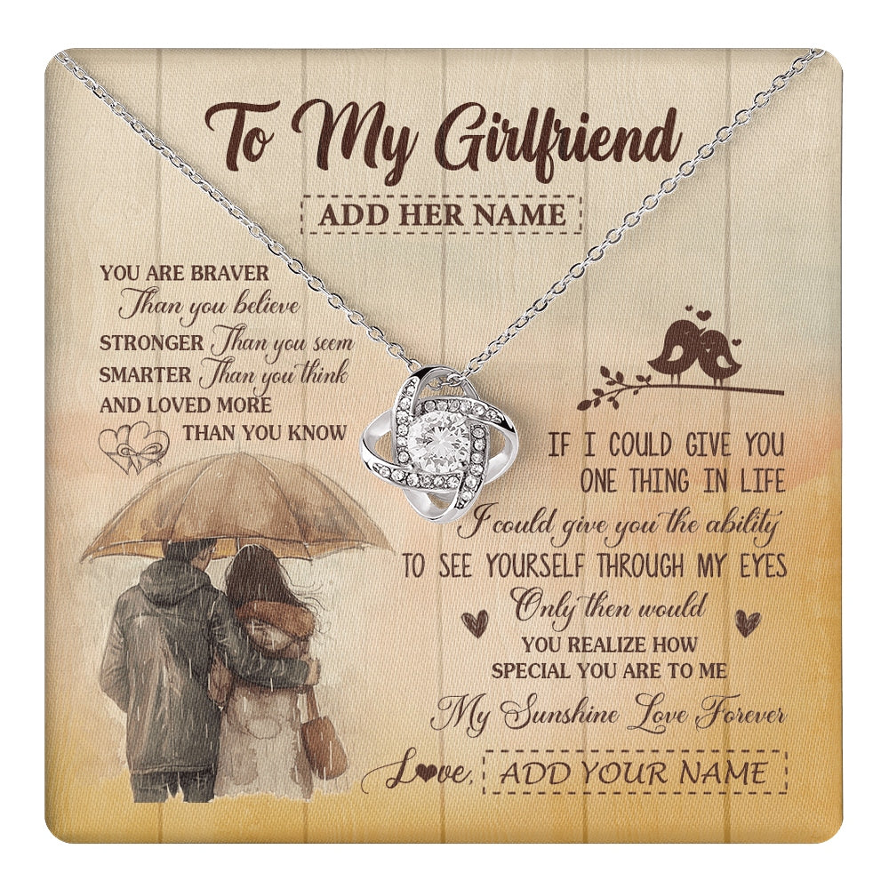 Love Knot Necklace 14K White Gold Finish | 1 | Personalized To My Girlfriend Necklace From Boyfriend You Are Braver Girlfriend Birthday Gifts Anniversary Romantic Valentines Christmas Gift Box Message Card | https://teecentury.