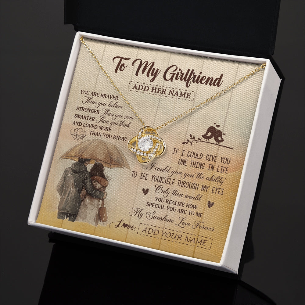 Love Knot Necklace 18K Yellow Gold Finish | 2 | Personalized To My Girlfriend Necklace From Boyfriend You Are Braver Girlfriend Birthday Gifts Anniversary Romantic Valentines Christmas Gift Box Message Card | https://teecentury.