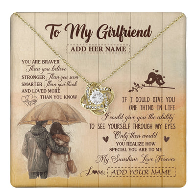 Love Knot Necklace 18K Yellow Gold Finish | 1 | Personalized To My Girlfriend Necklace From Boyfriend You Are Braver Girlfriend Birthday Gifts Anniversary Romantic Valentines Christmas Gift Box Message Card | https://teecentury.
