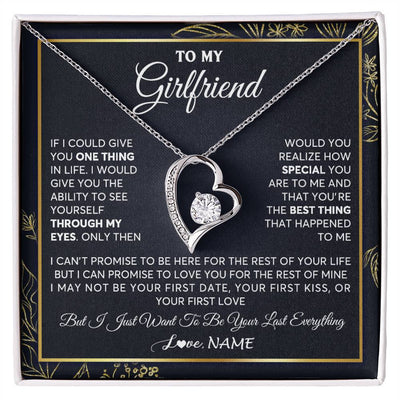 Forever Love Necklace 14K White Gold Finish | 1 | Personalized To My Girlfriend Necklace From Boyfriend You Are The Best Thing Girlfriend Birthday Anniversary Valentines Day Customized Gift Box Message Card | teecentury
