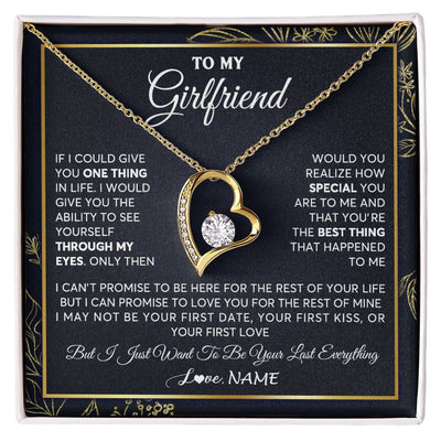 Forever Love Necklace 18K Yellow Gold Finish | 1 | Personalized To My Girlfriend Necklace From Boyfriend You Are The Best Thing Girlfriend Birthday Anniversary Valentines Day Customized Gift Box Message Card | teecentury