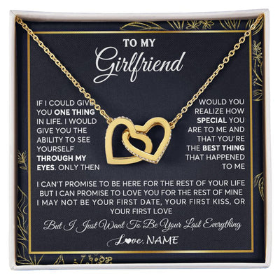 Interlocking Hearts Necklace 18K Yellow Gold Finish | 1 | Personalized To My Girlfriend Necklace From Boyfriend You Are The Best Thing Girlfriend Birthday Anniversary Valentines Day Customized Gift Box Message Card | teecentury