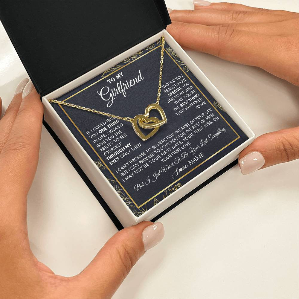 Interlocking Hearts Necklace 18K Yellow Gold Finish | 2 | Personalized To My Girlfriend Necklace From Boyfriend You Are The Best Thing Girlfriend Birthday Anniversary Valentines Day Customized Gift Box Message Card | teecentury