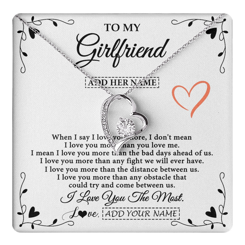 Forever Love Necklace 14K White Gold Finish | 1 | Personalized To My Girlfriend Necklace Gift For Her I Love You More Than Anything Pendant Love Girlfriend Birthday Gifts Christmas Gift Box Message Card | https://teecentury.