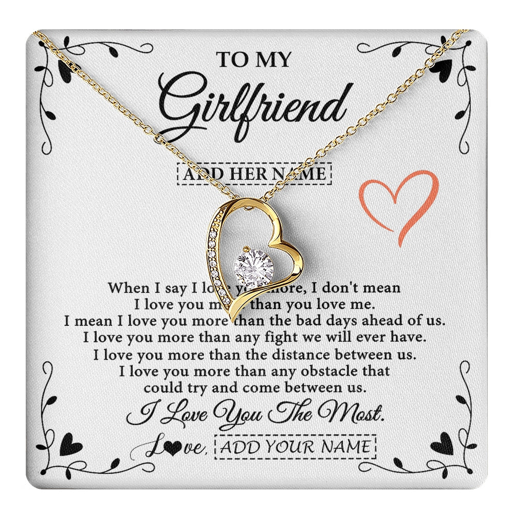 Forever Love Necklace 18K Yellow Gold Finish | 1 | Personalized To My Girlfriend Necklace Gift For Her I Love You More Than Anything Pendant Love Girlfriend Birthday Gifts Christmas Gift Box Message Card | https://teecentury.