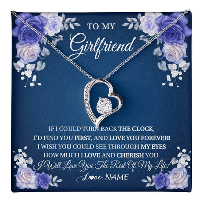 Forever Love Necklace 14K White Gold Finish | 1 | Personalized To My Girlfriend Necklace Love You Forever Girlfriend Birthday Anniversary Valentines Day Christmas Jewelry Customized Gift Box Message Card | teecentury