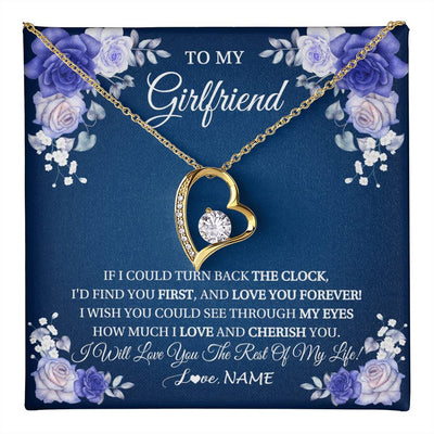 Forever Love Necklace 18K Yellow Gold Finish | 1 | Personalized To My Girlfriend Necklace Love You Forever Girlfriend Birthday Anniversary Valentines Day Christmas Jewelry Customized Gift Box Message Card | teecentury