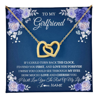 Interlocking Hearts Necklace 18K Yellow Gold Finish | 1 | Personalized To My Girlfriend Necklace Love You Forever Girlfriend Birthday Anniversary Valentines Day Christmas Jewelry Customized Gift Box Message Card | teecentury