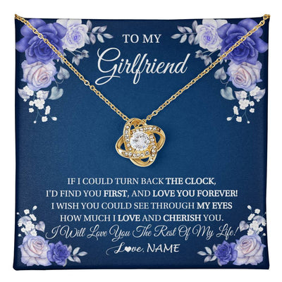Love Knot Necklace 18K Yellow Gold Finish | 1 | Personalized To My Girlfriend Necklace Love You Forever Girlfriend Birthday Anniversary Valentines Day Christmas Jewelry Customized Gift Box Message Card | teecentury