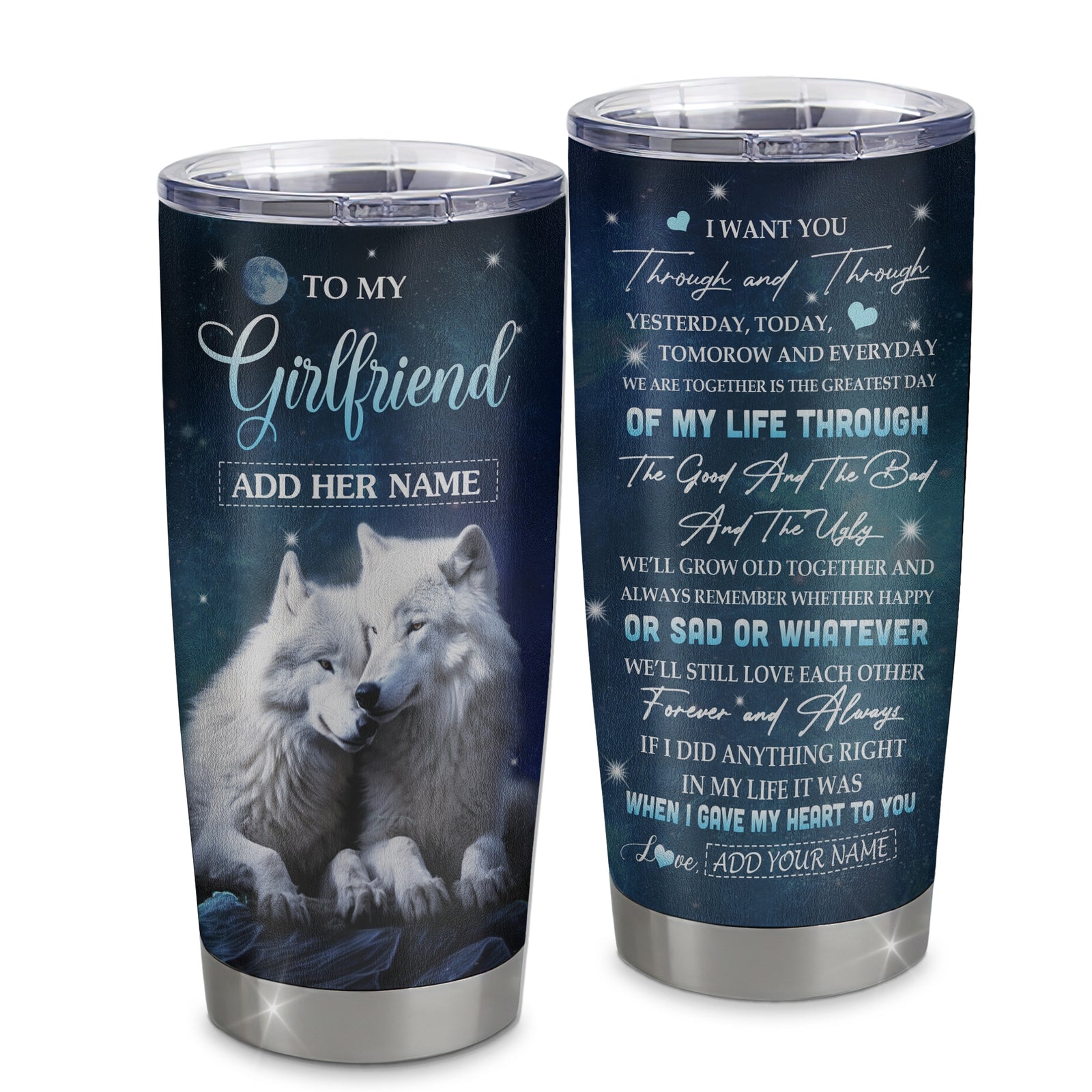 Personalized To My Girlfriend Tumbler From Boyfriend I Want You Wolf Girlfriend Birthday Gifts For Her Anniversary Valentines Christmas Custom Stainless Steel Travel Mug | teecentury