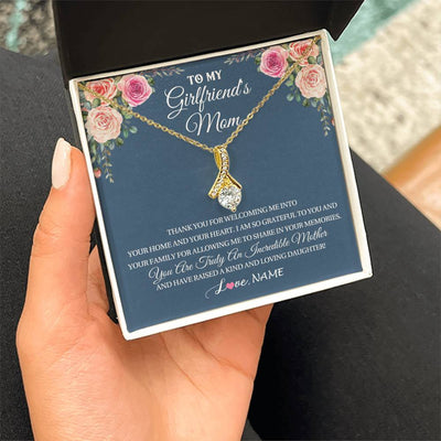 Alluring Beauty Necklace 18K Yellow Gold Finish | 2 | Personalized To My Girlfriend's Mom Necklace Thank You For Welcoming Me Stepmother Birthday Wedding Anniversary Christmas Customized Gift Box Message Card | teecentury
