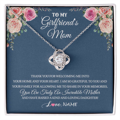 Love Knot Necklace 14K White Gold Finish | 1 | Personalized To My Girlfriend's Mom Necklace Thank You For Welcoming Me Stepmother Birthday Wedding Anniversary Christmas Customized Gift Box Message Card | teecentury
