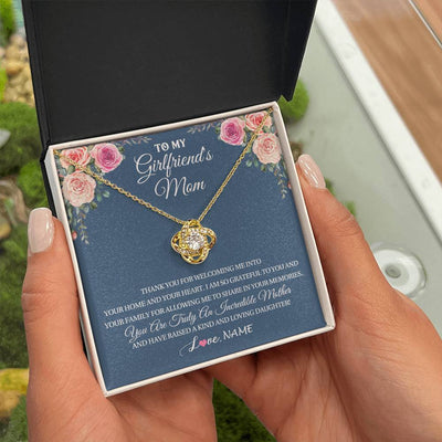 Love Knot Necklace 18K Yellow Gold Finish | 2 | Personalized To My Girlfriend's Mom Necklace Thank You For Welcoming Me Stepmother Birthday Wedding Anniversary Christmas Customized Gift Box Message Card | teecentury