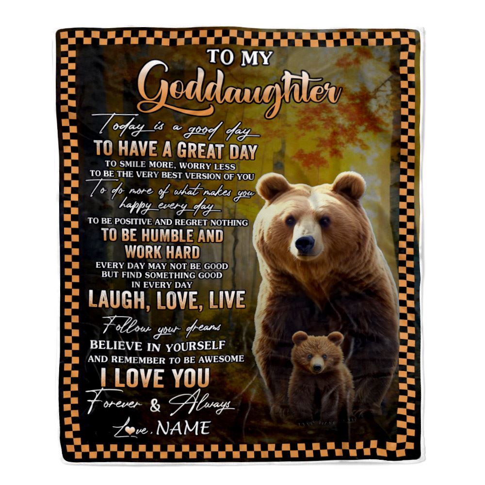 Personalized To My Goddaughter Bear Blanket From Godmother Uncle Every Day Laugh Love Live Goddaughter Birthday Gifts Christmas Customized Fleece Blanket | teecentury