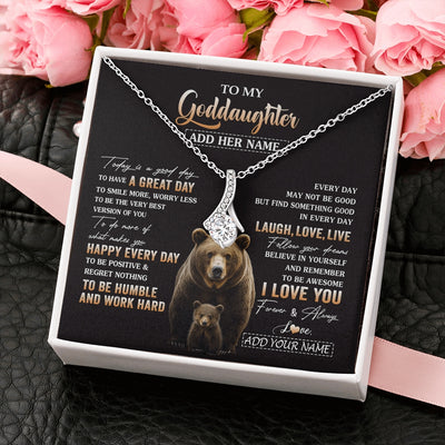 Alluring Beauty Necklace 14K White Gold Finish | 2 | Personalized To My Goddaughter Bear Necklace From Godmother Uncle Every Day Laugh Love Live Goddaughter Birthday Gifts Christmas Custom Gift Box Message Card | https://teecentury.