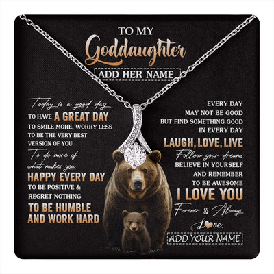 Alluring Beauty Necklace 14K White Gold Finish | 1 | Personalized To My Goddaughter Bear Necklace From Godmother Uncle Every Day Laugh Love Live Goddaughter Birthday Gifts Christmas Custom Gift Box Message Card | https://teecentury.