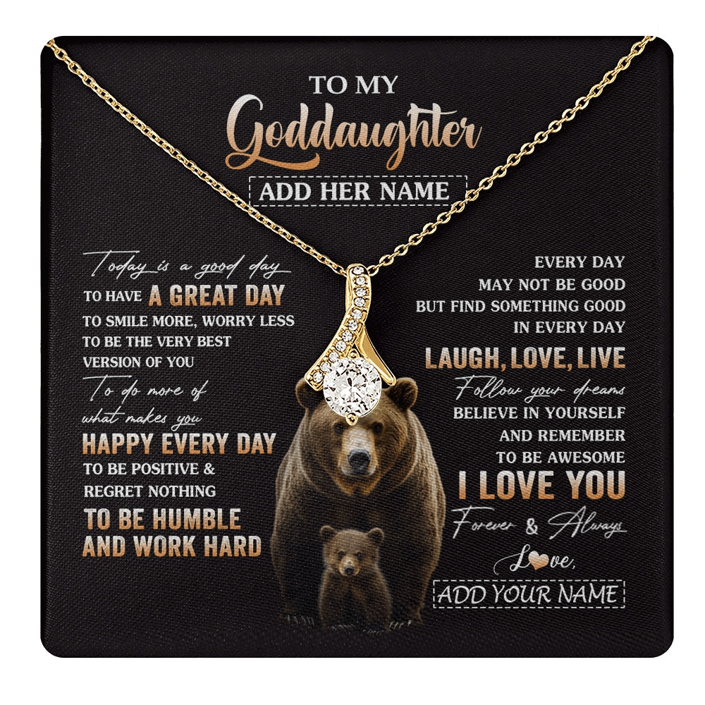 Alluring Beauty Necklace 18K Yellow Gold Finish | 1 | Personalized To My Goddaughter Bear Necklace From Godmother Uncle Every Day Laugh Love Live Goddaughter Birthday Gifts Christmas Custom Gift Box Message Card | https://teecentury.