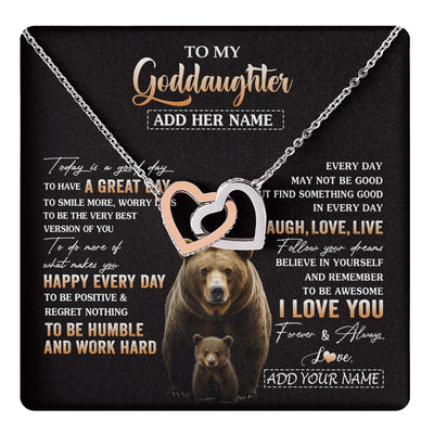 Interlocking Hearts Necklace Stainless Steel & Rose Gold Finish | 1 | Personalized To My Goddaughter Bear Necklace From Godmother Uncle Every Day Laugh Love Live Goddaughter Birthday Gifts Christmas Custom Gift Box Message Card | https://teecentury.