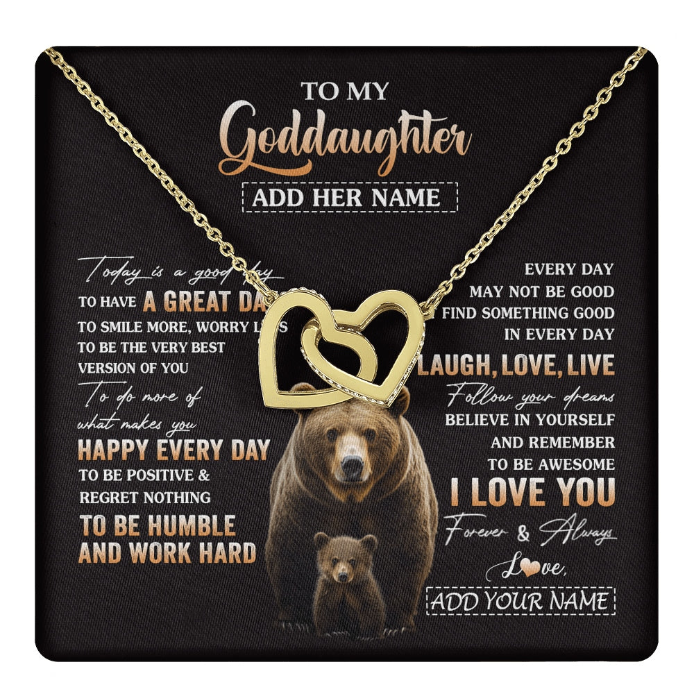 Interlocking Hearts Necklace 18K Yellow Gold Finish | 1 | Personalized To My Goddaughter Bear Necklace From Godmother Uncle Every Day Laugh Love Live Goddaughter Birthday Gifts Christmas Custom Gift Box Message Card | https://teecentury.