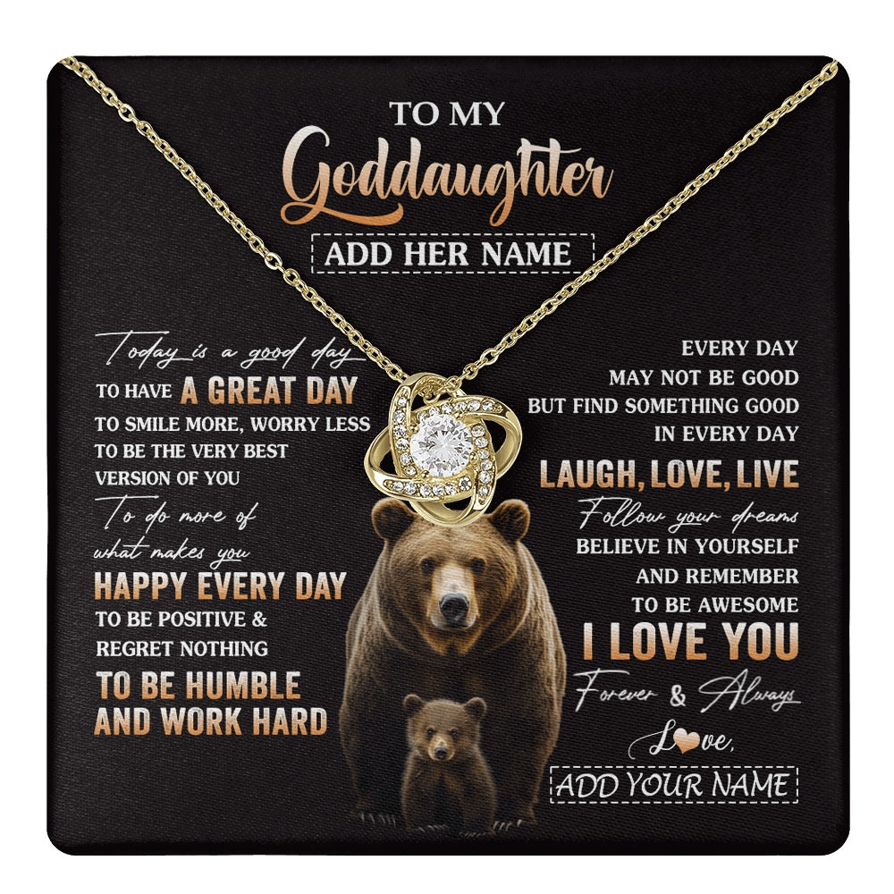 Love Knot Necklace 18K Yellow Gold Finish | 1 | Personalized To My Goddaughter Bear Necklace From Godmother Uncle Every Day Laugh Love Live Goddaughter Birthday Gifts Christmas Custom Gift Box Message Card | https://teecentury.