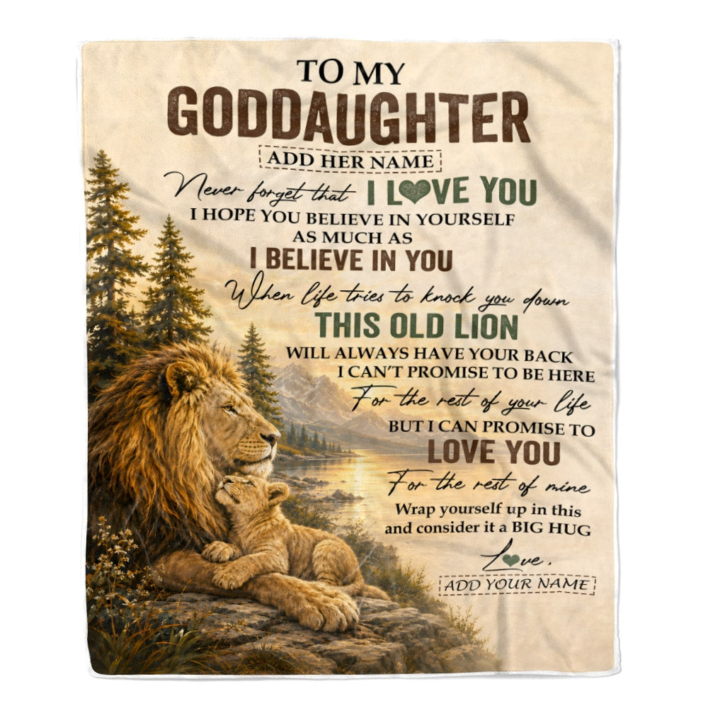 Personalized To My Goddaughter Birthday Gifts From Godfather This Old Lion Blanket Goddaughter Gifts Graduation Christmas Gift Ideas For Women Fleece Blanket | teecentury