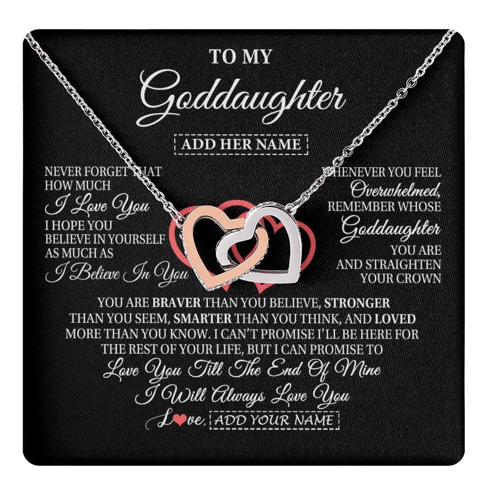 Interlocking Hearts Necklace Stainless Steel & Rose Gold Finish | 1 | Personalized To My Goddaughter Birthday Gifts From Godmother Uncle Always Love You Goddaughter Gifts Necklace Jewelry Christmas Custom Gift Box Message Card | teecentury.myshopify