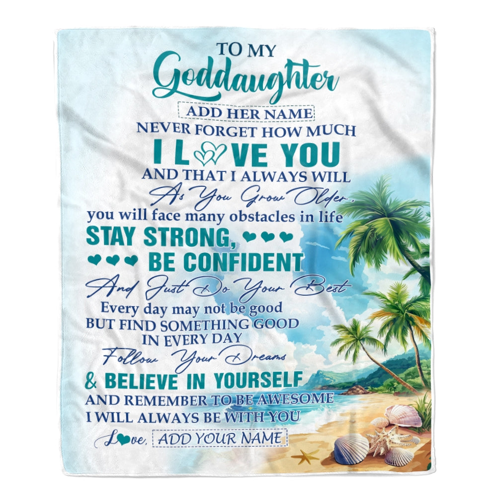 Personalized To My Goddaughter Blanket Beach I Love You Forever From Godmother Goddaughter Birthday Gifts Christmas Graduation Customized Fleece Blanket | teecentury