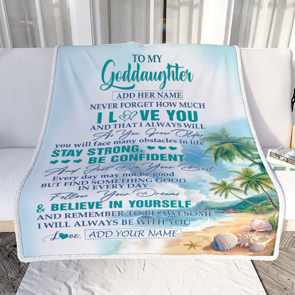 Personalized To My Goddaughter Blanket Beach I Love You Forever From Godmother Goddaughter Birthday Gifts Christmas Graduation Customized Fleece Blanket | teecentury