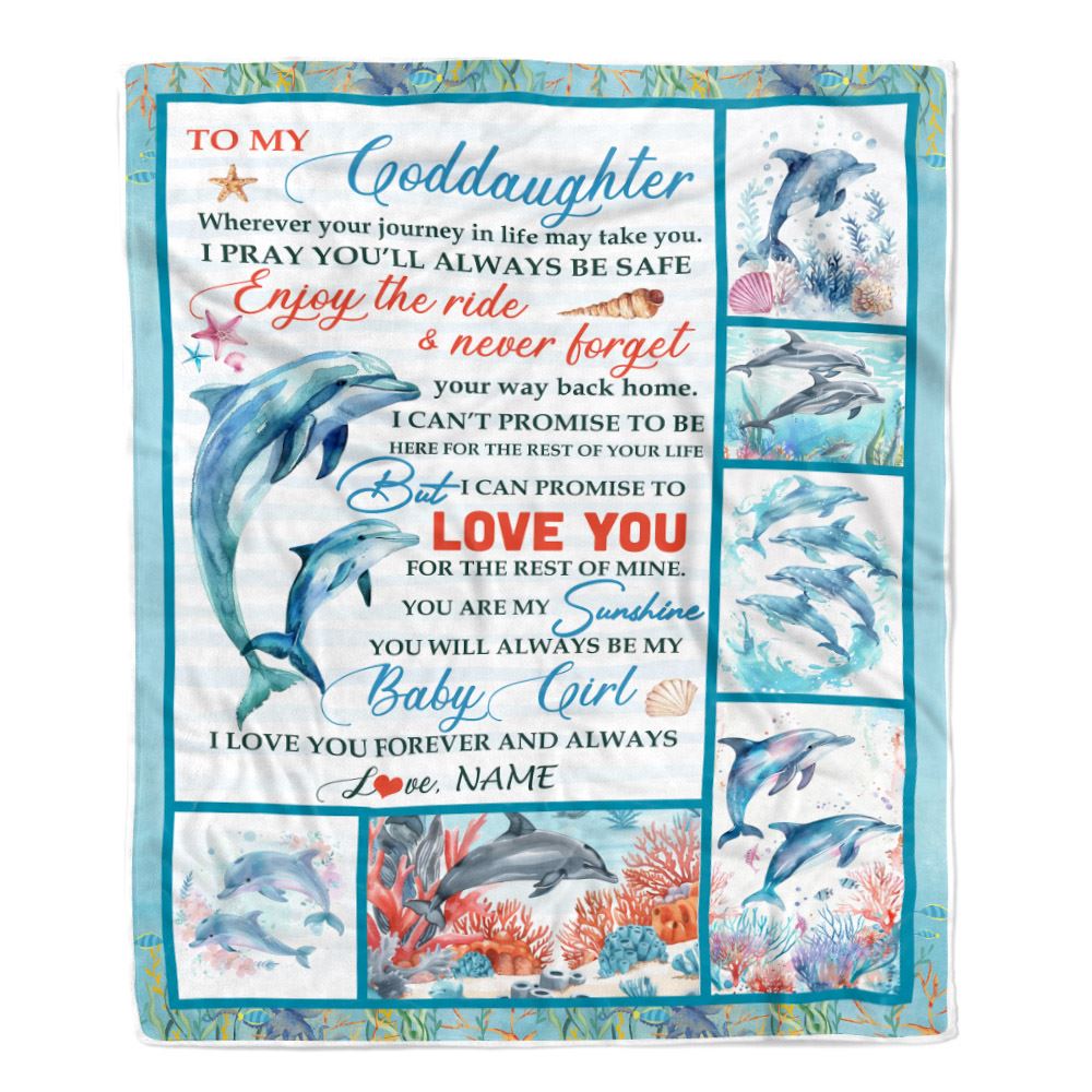 Personalized To My Goddaughter Blanket Dolphin From Godmother My Sunshine Baby Girl Goddaughter Birthday Christmas Gift Customized Bed Fleece Throw Blanket | teecentury