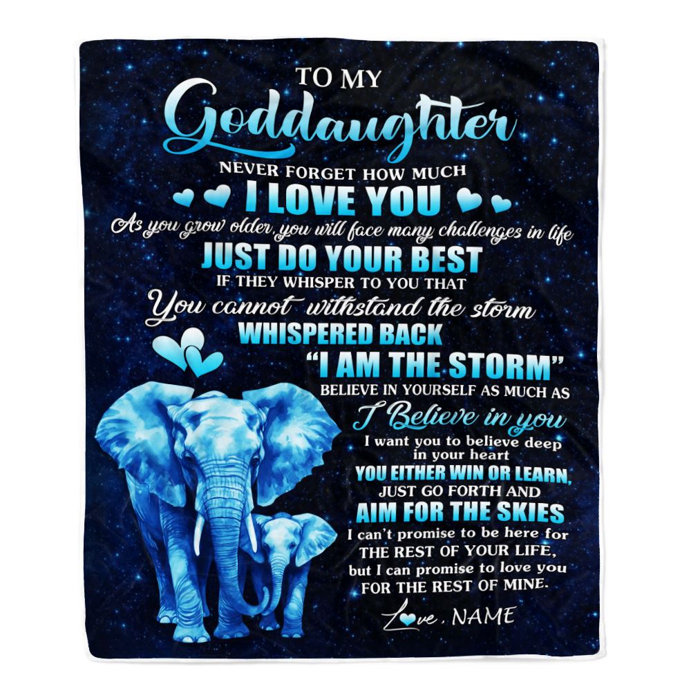 Personalized To My Goddaughter Blanket Elephant Never Forget I Love You Goddaughter Birthday Gifts Graduation Christmas Customized Fleece Blanket | teecentury