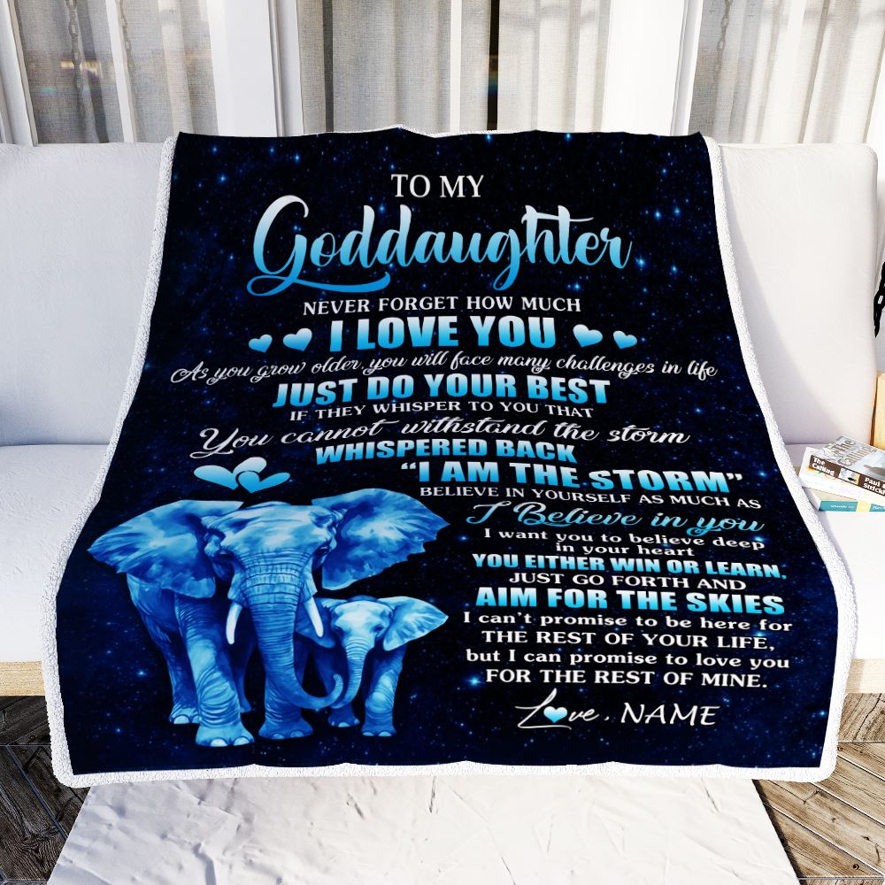 Personalized To My Goddaughter Blanket Elephant Never Forget I Love You Goddaughter Birthday Gifts Graduation Christmas Customized Fleece Blanket | teecentury