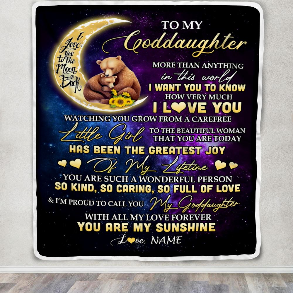 Personalized To My Goddaughter Blanket From Aunt Auntie Positive Energy Encourage Brave Little Bear Goddaughter Birthday Christmas Customized Fleece Blanket | teecentury