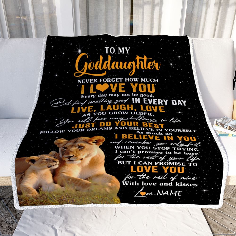 Personalized To My Goddaughter Blanket From Aunt Live Laugh Love Lion Goddaughter Birthday Gifts Positive Graduation Christmas Customized Fleece Blanket | teecentury