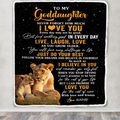 Personalized To My Goddaughter Blanket From Aunt Live Laugh Love Lion Goddaughter Birthday Gifts Positive Graduation Christmas Customized Fleece Blanket | teecentury