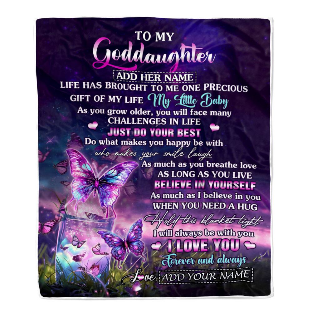 Personalized To My Goddaughter Blanket From Aunt My Little Baby Butterfly Goddaughter Birthday Present Gifts Summer Travel Christmas Customized Fleece Blanket | teecentury