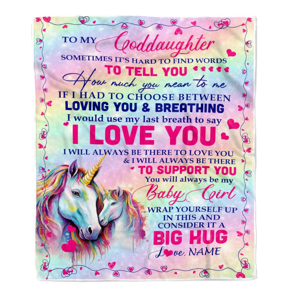 Personalized To My Goddaughter Blanket From Aunt Sometimes It's Hard To Find Words To Say I Love You Unicorn Goddaughter Birthday Christmas Fleece Blanket | teecentury