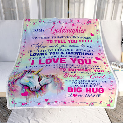Personalized To My Goddaughter Blanket From Aunt Sometimes It's Hard To Find Words To Say I Love You Unicorn Goddaughter Birthday Christmas Fleece Blanket | teecentury