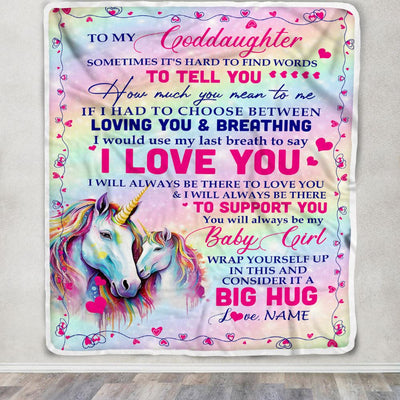 Personalized To My Goddaughter Blanket From Aunt Sometimes It's Hard To Find Words To Say I Love You Unicorn Goddaughter Birthday Christmas Fleece Blanket | teecentury