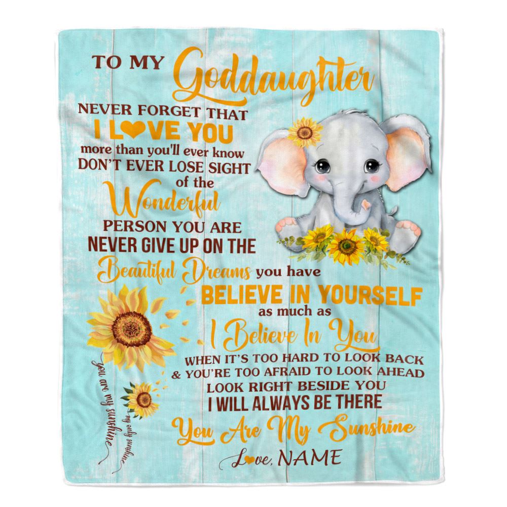 Personalized To My Goddaughter Blanket From Aunt Titi Elephant Sunflower Never Forget I Love You Goddaughter Birthday Christmas Customized Fleece Blanket | teecentury