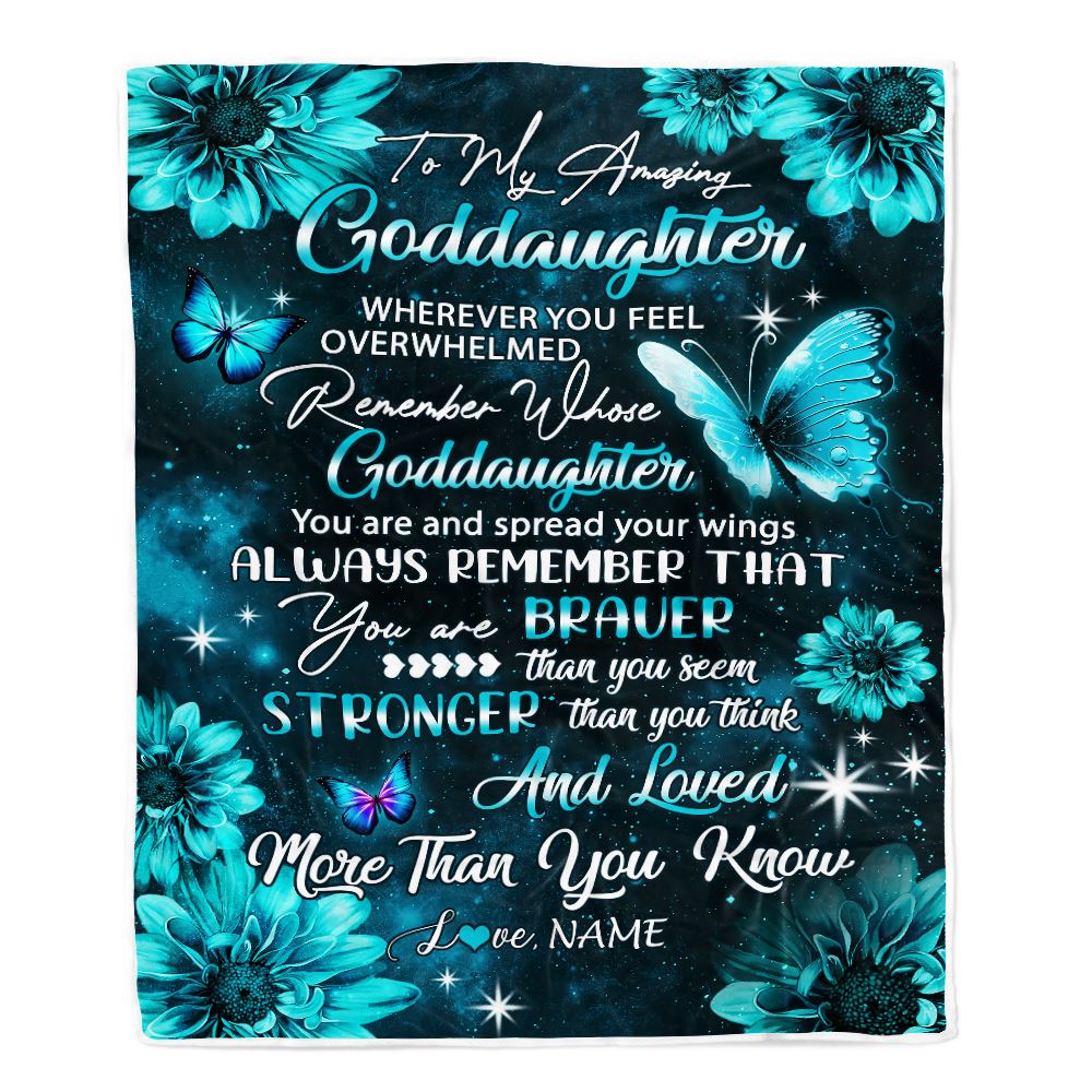 Personalized To My Goddaughter Blanket From Aunt Uncle Butterfly You Are Braver Than You Seem Godchild Birthday Graduation Christmas Customized Fleece Blanket | teecentury