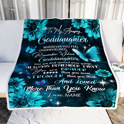 Personalized To My Goddaughter Blanket From Aunt Uncle Butterfly You Are Braver Than You Seem Godchild Birthday Graduation Christmas Customized Fleece Blanket | teecentury