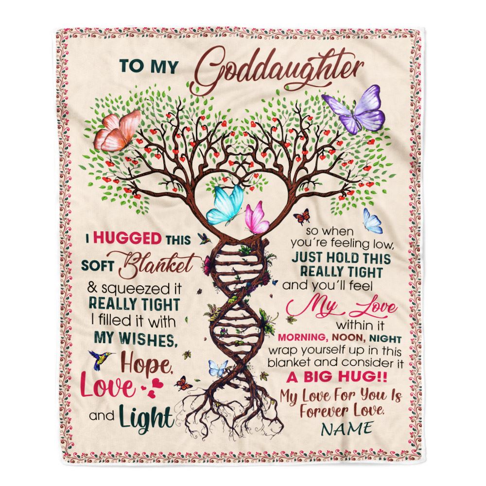 Personalized To My Goddaughter Blanket From Aunt Uncle My Love Within It Morning Noon Night Butterfly Tree Goddaughter Birthday Christmas Fleece Blanket | teecentury