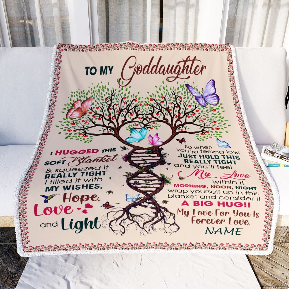Personalized To My Goddaughter Blanket From Aunt Uncle My Love Within It Morning Noon Night Butterfly Tree Goddaughter Birthday Christmas Fleece Blanket | teecentury