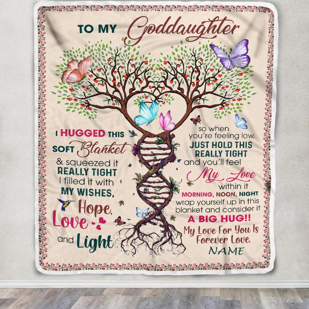 Personalized To My Goddaughter Blanket From Aunt Uncle My Love Within It Morning Noon Night Butterfly Tree Goddaughter Birthday Christmas Fleece Blanket | teecentury