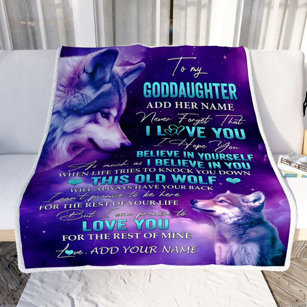 Personalized To My Goddaughter Blanket From Aunt Uncle Wolf Never Forget I Love You Goddaughter Birthday Gifts Graduation Christmas Customized Fleece Blanket | teecentury