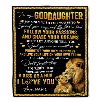 Personalized To My Goddaughter Blanket From Godfather Lion My Only Wish For You Goddaughter Birthday Christmas Customized Bed Fleece Throw Blanket | teecentury
