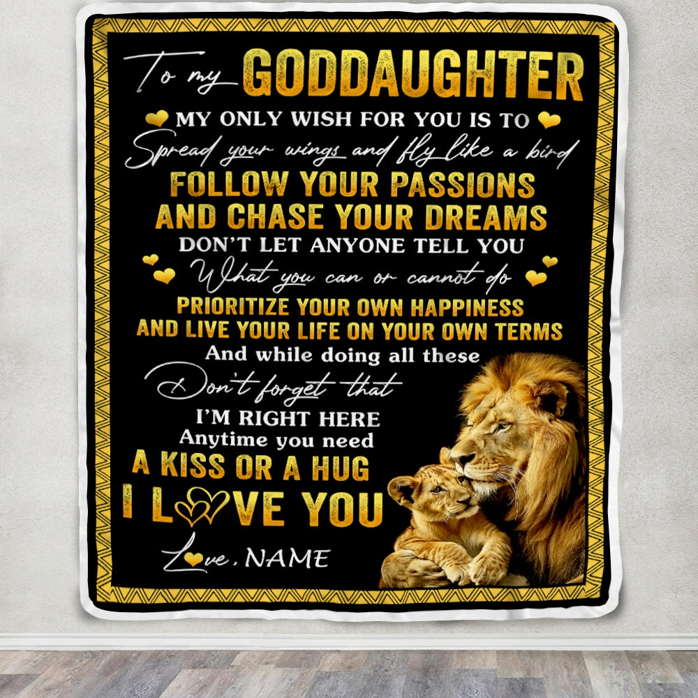 Personalized To My Goddaughter Blanket From Godfather Lion My Only Wish For You Goddaughter Birthday Christmas Customized Bed Fleece Throw Blanket | teecentury