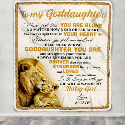 Personalized To My Goddaughter Blanket From Godfather Lion Never Feel That You Are Alone Great Goddaughter Birthday Christmas Bed Quilt Fleece Throw Blanket | teecentury