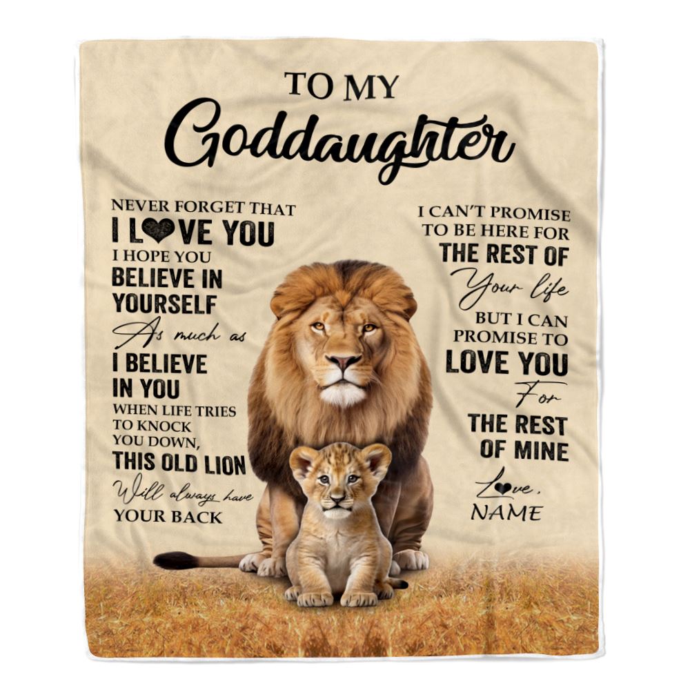 Personalized To My Goddaughter Blanket From Godfather Lion Never Forget That I Love You Goddaughter Birthday Gifts Graduation Christmas Customized Fleece Throw Blanket | teecentury
