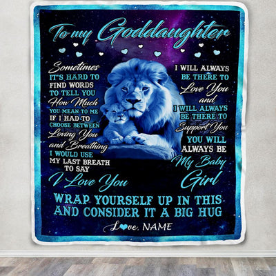 Personalized To My Goddaughter Blanket From Godfather Sometimes It's Hard Lion Goddaughter Gift Birthday Graduation Christmas Custom Customized Fleece Blanket | teecentury